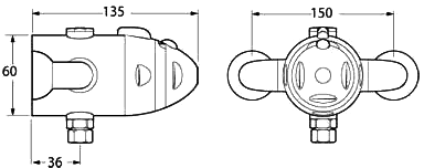 Technical image of Deva Azure TMV2 Thermostatic Exposed Shower Valve (Chrome).