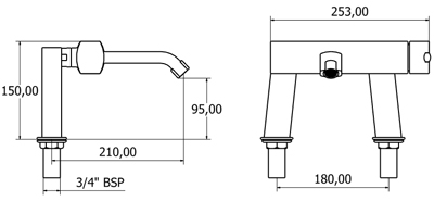 Technical image of Deva Azeta Bath Filler Tap.