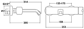 Technical image of Deva Azeta Wall Mounted Bath Filler Tap.