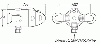 Technical image of Deva Azure Exposed Thermostatic Shower Valve With Single Mode Kit.