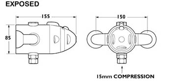 Technical image of Deva Azure Exposed Thermostatic Shower Valve (Chrome).