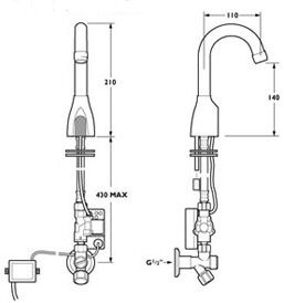 Technical image of Deva Electronic Billiotap Electronic Sensor Tap (Mains powered)