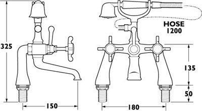 Technical image of Deva Coronation Bath Tap Pack 2 (Chrome).