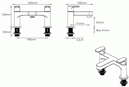 Technical image of Methven Breeze Bath Filler Tap (Chrome).