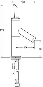 Technical image of Deva Catalyst Mono Basin Mixer Tap.