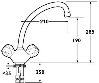 Technical image of Deva Profile Dual Flow Kitchen Tap With Swivel Spout (White)