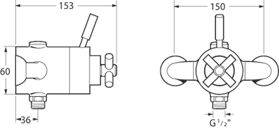 Technical image of Deva Expression TMV2 Thermostatic Exposed Shower Valve Kit (Chrome).