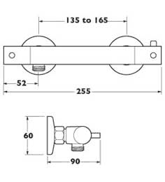 Technical image of Deva Combi Expression Thermostatic Bar Shower Kit & Wall Plate (Chrome).