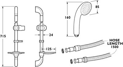 Technical image of Deva Combi Expression Thermostatic Bar Shower Kit & Wall Plate (Chrome).