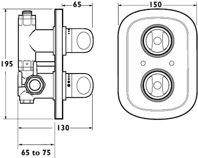 Technical image of Deva Showers Thermostatic Concealed Shower Kit (Chrome).