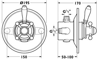 Technical image of Deva Georgian Traditional Concealed Thermostatic Shower Kit (Chrome).