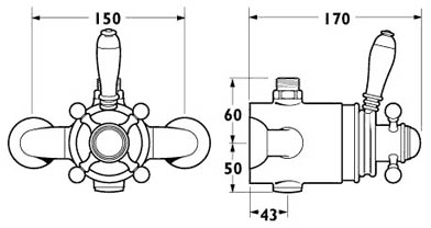 Technical image of Deva Georgian Traditional Exposed Thermostatic Shower Kit (Chrome).