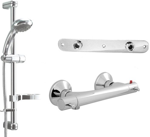 Larger image of Deva Vision Modern Thermostatic Bar Shower Kit And Wall Plate (Chrome).