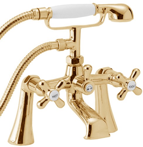 Larger image of Deva Consort Bath Shower Mixer Tap With Shower Kit (Gold).