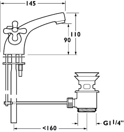 Technical image of Deva Consort Mono Basin Mixer Tap With Pop Up Waste (Gold).