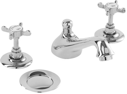 Larger image of Deva Coronation 3 Hole Basin Mixer Tap With Pop Up Waste (Chrome).