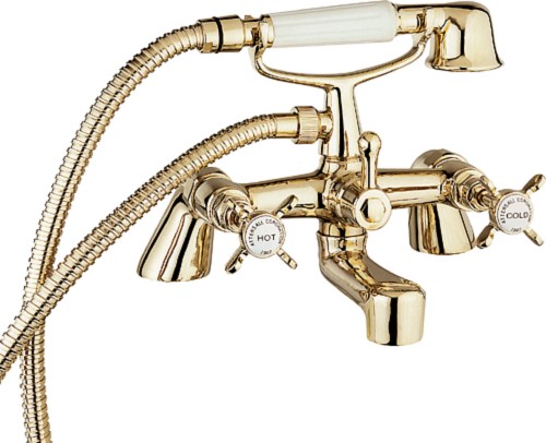 Larger image of Deva Coronation 3/4" Bath Shower Mixer Tap With Shower Kit (Gold).