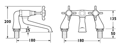 Technical image of Deva Coronation Bath Filler Tap (Chrome).