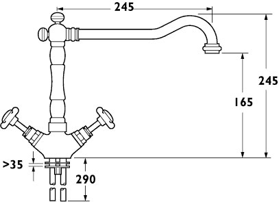 Technical image of Deva Coronation Coronation Mono Sink Mixer with Swivel Spout (Gold)