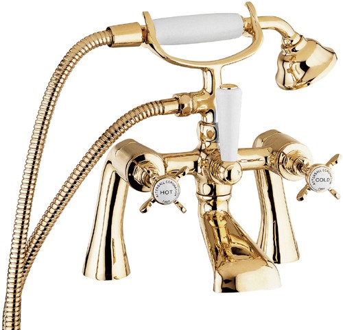 Larger image of Deva Coronation 3/4" Bath Shower Mixer Tap With Shower Kit (Gold).