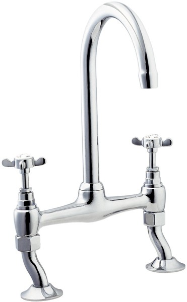 Deva Gold Coronation Bridge Sink Mixer Tap With Swivel Spout (Chrome).
