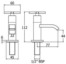 Technical image of Deva Crux Basin Taps (Pair, Chrome).