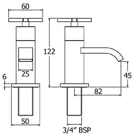 Technical image of Deva Crux Bath Taps (Pair, Chrome).