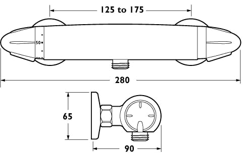 Technical image of Deva Thermostatic Axis Thermostatic Shower Valve (Chrome).