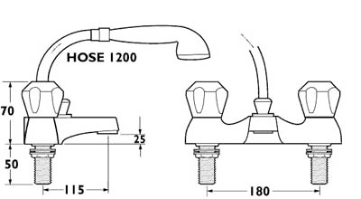 Technical image of Deva Profile Bath Shower Mixer Tap With Shower Kit And Wall Bracket (Gold).