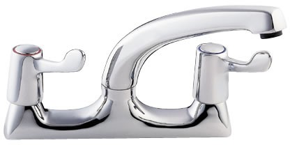 Deva Gold Lever Action Deck Mounted Sink Mixer With 3" Levers & Swivel Spout.