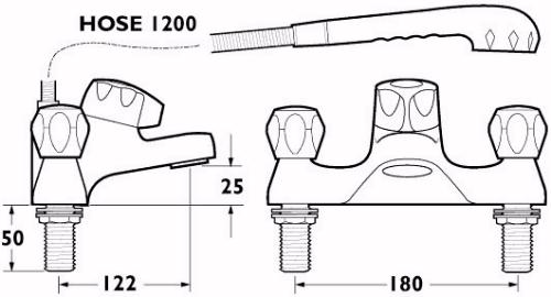 Technical image of Deva Specialist Deck Bath Shower Mixer With Thermostatic Shower