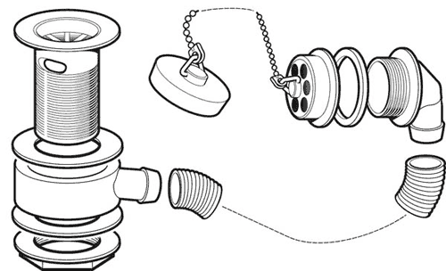 Technical image of Deva Wastes Brass Body Bath Waste With Brass Plug And Ball Chain (Chrome).