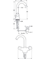 Technical image of Deva Dynamic Thermostatic Basin Tap with Pop-up Waste.