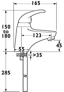 Technical image of Deva Elan Mono Bath Filler Tap.