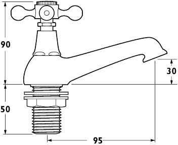 Technical image of Deva Empire Bath Taps (Pair, Gold).