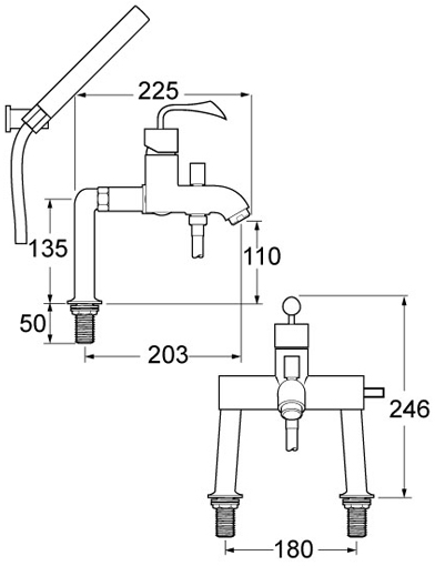 Technical image of Deva Energy Bath Shower Mixer Tap With Shower Kit.