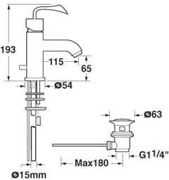 Technical image of Deva Energy Mono Basin Mixer Tap.