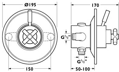 Technical image of Deva Envy Concealed Thermostatic Shower Valve (Chrome).