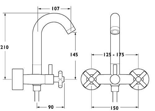 Technical image of Deva Expression Wall Mounted Bath Shower Mixer Tap With Shower Kit.