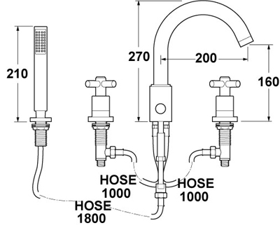 Technical image of Deva Expression 4 Hole Bath Shower Mixer Tap.