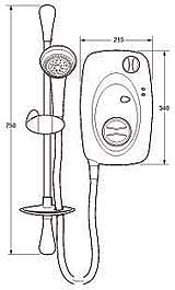 Technical image of Deva Electric Showers Revive 9.5kW In White And Chrome.
