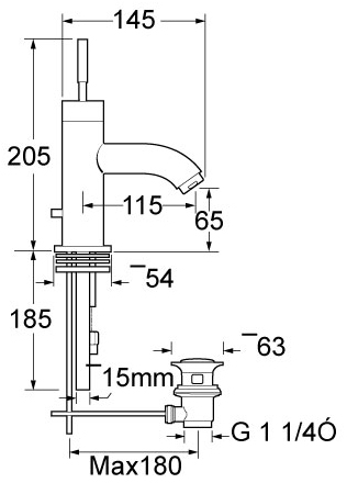 Technical image of Deva Evolution Mono Basin Mixer Tap.