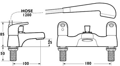 Technical image of Deva Excel Bath Shower Mixer Tap With Shower Kit (Gold).