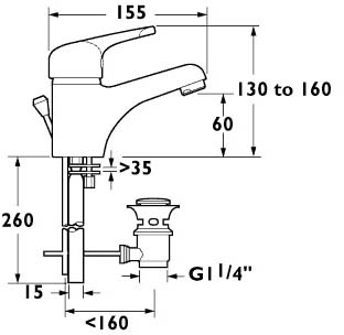 Technical image of Deva Excel Mono Basin Mixer Tap With Pop Up Waste (Gold).