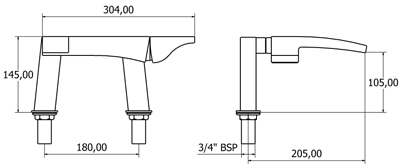 Technical image of Deva Fischio Bath Filler Tap (Chrome).