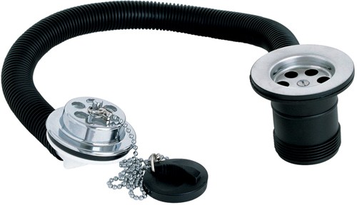 Larger image of Deva Wastes Contract Bath Waste With Poly Plug And Ball Chain (Chrome).