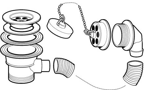 Technical image of Deva Wastes Contract Bath Waste With Poly Plug And Ball Chain (Chrome).