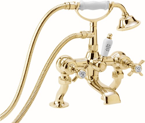 Larger image of Deva Imperial Bath Shower Mixer Tap With Shower Kit (Gold).