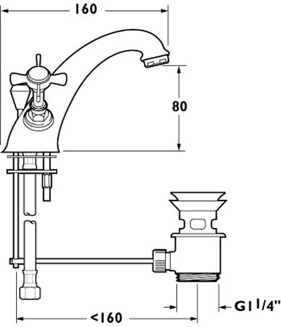 Technical image of Deva Imperial Mono Basin Mixer Tap With Pop Up Waste (Chrome).