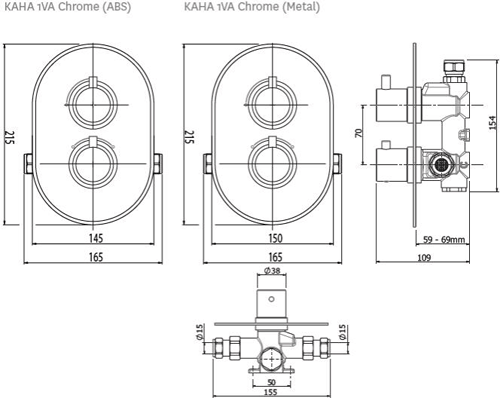 Technical image of Methven Kaha Concealed Thermostatic Mixer Shower Valve (Chrome, 1 Outlet).